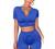 Meyeeka Women's 2 Piece Ribbed Seamless Workout Sets Short Sleeve Crop Top Drawstring Yoga Outfits Sets