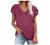 Womens Tops Casual Lace Trim Petal Sleeve Blouse Summer Loose Shirt V Neck Tunic Top Floral Print Blouse for Women