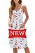 Halife Womens Summer Dresses Casual Spaghetti Strap Floral Button Down Swing Midi Dress with Pockets