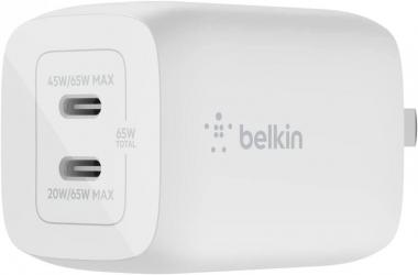 Belkin 65W Dual USB Type C Wall Charger, Fast Charging Power Delivery 3.0 with GaN Technology for iPhone 13, 12, Pro, Pro Max, Mini, iPad Pro 12.9, 11, MacBook, Galaxy S22, Plus, Ultra, Tab and More