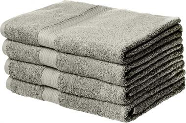 Amazon Basics Fade-Resistant Cotton Bath Towel - 4-Pack, Gray