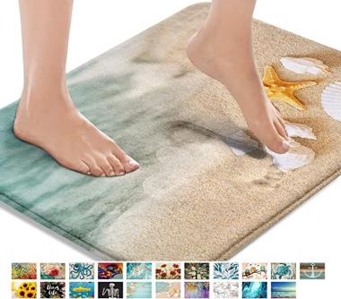 Britimes Bath Mats for Bathroom, Bathroom Mats Rugs No Silp, Beach Starfish Sea Shell Washable Cover Floor Rug Carpets Floor Mat Bathroom Decorations 18x30 Inches for Kitchen Bedroom Indoor