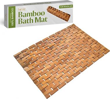 Bamboo Bath Mat -Our Non Slip Quick Drying Mat for Bathroom and Kitchen Comes in Water-Resistant Organic Bamboo with Beautiful Lattice Pattern and Nonskid Foam Pads, 24 x 16 Inches