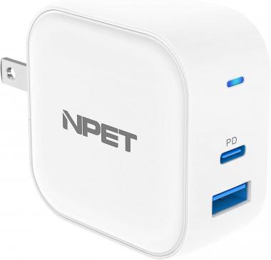 NPET UC31 USB C Charger, 65W GaN 2-Port Compact Foldable Wall Charger, Power Delivery for Phone, Tablets, Laptops (White)