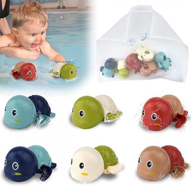 Kendyy Baby Bath Toys Set for Toddlers, Wind Up Swimming Turtle Animal Bathtub Bathroom Pool Beach Floating Toys Birthday 3 4 5 Year Old Boys & Girls Kids (6Pcs +1 Organizer+2 Hooks)