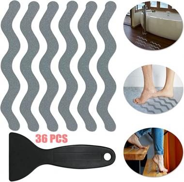 Toolodge 36PCS Bathtub Stickers Non-Slip, Anti Slip Shower Stickers, Bath Tub Stickers Non Slip with Premium Scraper for Bathroom, Shower, Stairs, Floor, Pools, Boats (Gray)