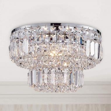 Bestier Modern Chrome Crystal Flush Mount Chandelier Lighting LED Ceiling Light Fixture Lamp for Dining Room Bathroom Bedroom Livingroom 4 G9 Bulbs Required D13 inch X H9 inch