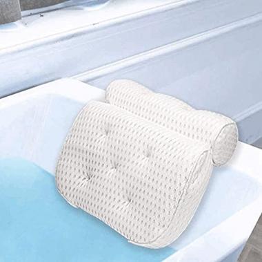 Haolilv 4D Spa Bath Pillow, Non-Slip Bathtub Cushion Mesh Fabric Bath Pillow 7 Suction Cups