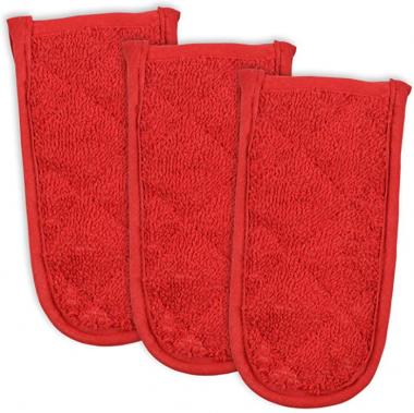 DII Basic Terry Collection Quilted 100% Cotton, Pan Handle, Red, 3 Piece