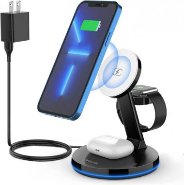 Weetla 3 in 1 Magnetic Wireless Charger Stand,15W Fast Wireless Charger with QC 3.0 Adapter,Wireless Charging Station for iPhone 14,13,12/ProMax/Pro/Mini/Plus, iWatch 8/7/6/SE/5/4/3/2, AirPods Pro/3/2