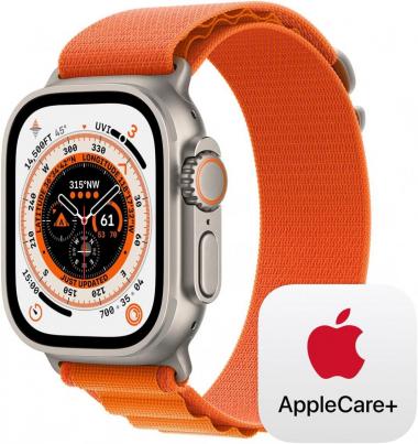 Apple Watch Ultra GPS + Cellular, 49mm Titanium Case with Orange Alpine Loop - Medium with AppleCare+ (2 Years)