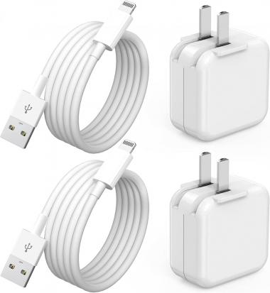 iPad Charger iPhone Charger, 2-Pack 【Apple MFi Certified】 12W Charger iPad Foldable Portable Travel Plug with 3.3FT Lightning Cable Compatible with iPhone, iPad, iPad Mini 1/2/3/4/5, iPad Air 1/2/3