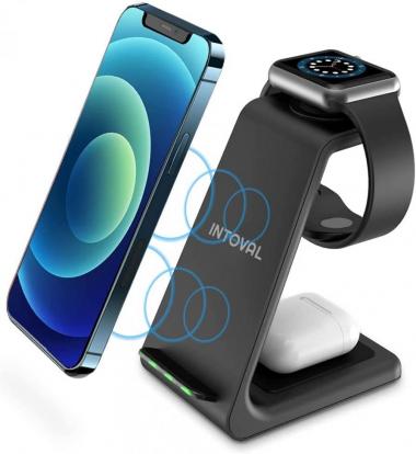 Intoval Wireless Charging Station, 3 in 1 Charger for Apple iPhone/iWatch/Airpods,iPhone 14,13,12,11 (Pro,Pro Max)/XS/XR/XS/X/8(Plus),iWatch 8/Ultra/7/6/SE/5/4/3/2,Airpods Pro2/Pro1/3/2/1 (A3,Black)