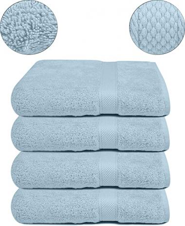 Luxurious Cotton 4 Pack Bath Towel Set - 4 Bath Towels 30x54 inches - 100% Pure Long Staple Cotton - Ultra Soft & Highly Absorbent - Light Blue