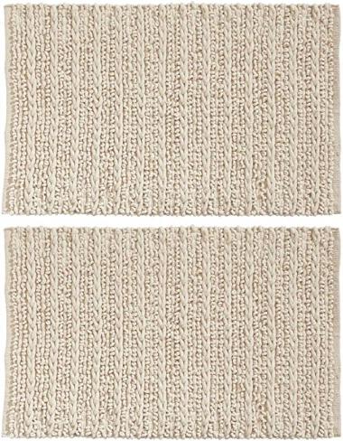 mDesign Cotton Non-Slip Soft Bathroom Rug, Absorbent Bath Mat - Water Plush for Bathroom Floor, Bathtub, Shower - Machine Washable - 2 Pack - Ivory