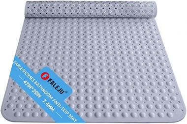 FALEJU Extra Large 47 x 32 Inch Bath Tub Shower Mat with Suction Cups, Pool Anti-Slip Thickened Mat Large Bathroom with Drain Holes Shower Floor Mat Home Mat, Grey