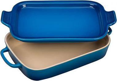 Le Creuset Stoneware Rectangular Dish with Platter Lid, 14 3/4"x9"x2 1/2" (2.75 qt.), Marseille