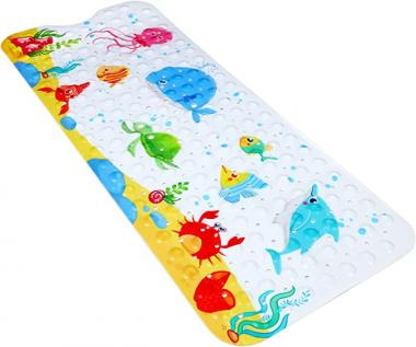 Secopad Kids Bath Mat for Tub Non Slip, 40 X 16 Inch Large Cartoon Anti Slip Toddler Baby Bath Mat, Left Drain