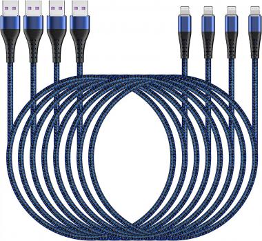 [Apple MFi Certified] 4 Pack iPhone Charger 6 feet, Lightning Cable Nylon Braided 10 Foot Cord, Fast Charging Cords for iPhone 13 Pro Max/iPhone 13/12 Pro Max/12 Pro/11/SE 3/XR/X/8/iPad,AirPods/Blue