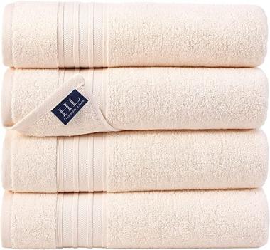 Hammam Linen Sea Salt Cream Bath Towels 4-Pack - 27x54 Soft and Absorbent, Premium Quality Perfect for Daily Use 100% Cotton Towel