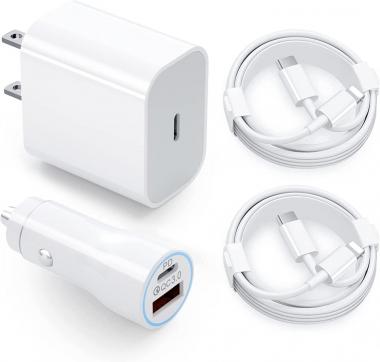 iPhone Fast Charger Car Charger Type C Kit, 20W PD USB C Wall Charger Plug + 38W USB C Car Charger + 2 X 3.3 FT Lighting Cables for iPhone 12/13/14/11/X/8, Pad