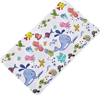 HANBEN Bathtub Mat 28 X 16 Inch Cartoon Bath tub Mats for Kids Machine Washable Non-Slip Baby Shower Mat with Threaded Surface, Suction Cup, Drain Holes (Sea Animals)