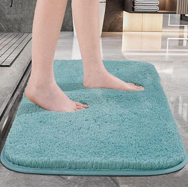 Bathroom Rug Mat, 32x20 Inch Non Slip Bath Mat, Extra Thick Soft Water Absorbent Microfiber Shaggy Bath Rugs and Mats for Bathroom, Machine Washable (Spa Blue)