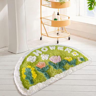 Rug Bath Mat, Cute Colorful Flowers Half Round Entrance Door Mat, Ultra Soft Absorbent Non-Slip Carpet, Japanese-Style Household Multifunctional Bath Mat Area Rug 16x24 Inch (Green)