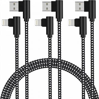 Lightning Cable 10FT MFI Certified iPhone Charger 90 Degree 3 Pack iPhone Cable Nylon Braided Fast Charging Cord for iPhone 14/13/12/11 Pro/Pro Max/XS/XS MAX/XR/8/7/6/Plus,iPad Pro/Air/Mini (Black)