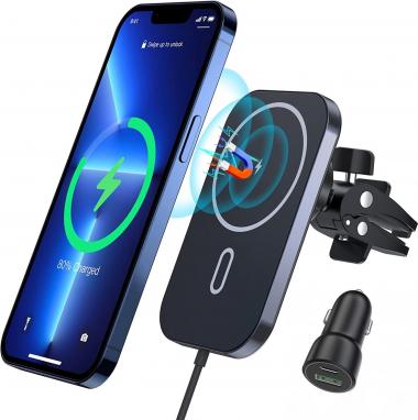 Magnetic Wireless Car Charger for iPhone 14/13-360° Adjustable Auto Alignment Air Vent Magnetic Phone Car Mount Holder Charger Compatible with-Mag Safe iPhone 14/13/12 Pro Max Mini(with Car Adapter