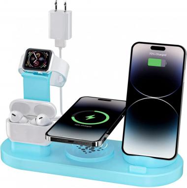 Wireless Charger Dock,4 in 1 Magnetic Charging Stand Compatible with iPhone14/13/12/Pro/Pro Max/14 Plus/AirPods 3/2//Pro 2, Phone Charger Station for Apple Watch 8/7/SE/6/5/4, Samsung Phone(Blue)