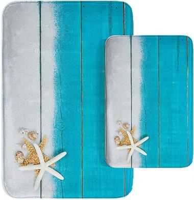 Britimes Beach Sea Shell Ocean Bathroom Rug Mat Set of 2,Washable Cover Floor Rug Carpets Floor Bath Mat Bathroom Decorations 16x24 and 20x32 Inches