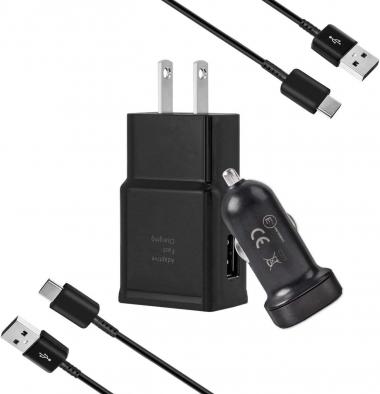 Samsung Adaptive Fast Charger Kit for Samsung Galaxy S10/ S10e/ S9/S8/S8 Plus/Note 8/9,LaoFas USB 2.0 Recharger Kit (Wall Charger + Car Charger + 2 x Type C USB Cables) Quick Charger-Black