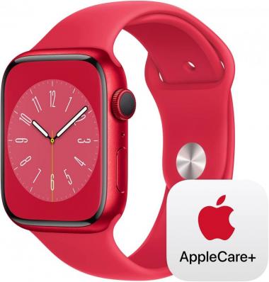 Apple Watch Series 8 [GPS 45mm] Smart Watch w/ (Product) RED Aluminum Case with (Product) RED Sport Band - S/M with AppleCare+ (2 Years)