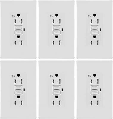 15A GFCI Self Testing Outlet WR TR Weather Resistant Tamper Resistant Receptacle Ground Fault Circuit Interrupter Outlets (15A GFCI Self Test WR TR 6pack)