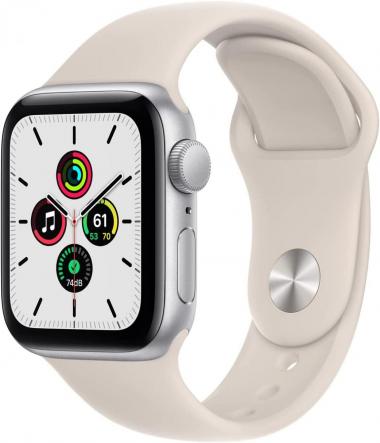 Apple Watch SE (GPS, 40mm) - Silver Aluminum Case with White Sport Band (Renewed Premium)