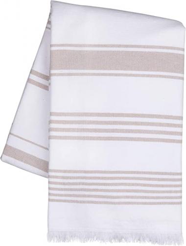 Sticky Toffee Cotton Hammam White Bath Towel, Soft and Absorbent Terry Backing, Oversized 65 in x 35 in, Tan