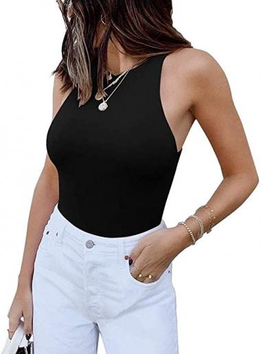 ReoRia Women's Sexy Sleeveless Racer Back Halter Neck Bodysuit Tank Tops