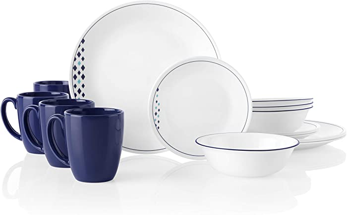 Corelle 16-Piece Dinnerware Set Service for 4, Chip Resistant, Glass, Fusion Cobalt, Vitrelle