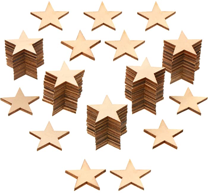 500 Pieces Star Shape Unfinished Wood Pieces, Blank Wood Pieces Wooden Cutouts Ornaments for Craft Project and Decoration (1 Inch)