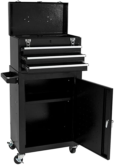 5 Drawer Rolling Tool Chest Cabinet, Detachable Top Box Convertable Workbench High Capacity with Wheels and Locking System for Mechanics Garage Warehouse Workshop & Auto Repair, Black