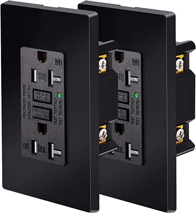 NineLeaf 20 Amp GFCI Outlet, 5-20R GFI Dual Receptacle, TR Tamper Resistant and WR Weather Resistant, Self-Test Ground Fault Circuit Interrupters, Wall Plate Included, UL Listed, 2 Pack Black