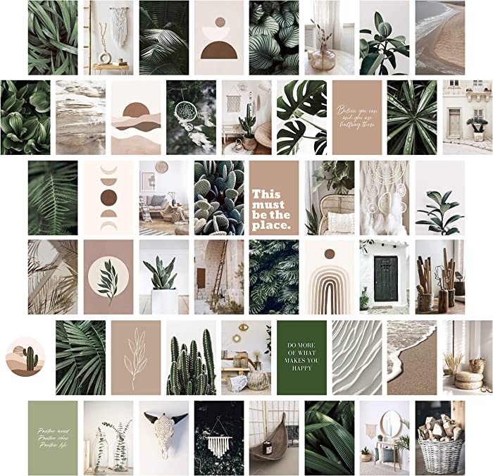 Heather & Willow Photo Collage Kit for Wall Aesthetic Pictures 50 Set 4x6 Inch | Boho Cottagecore Indie Room Decor | Cute Wall Art for VSCO Girls | Pink Teen Girls Bedroom Decor - Boho Forest
