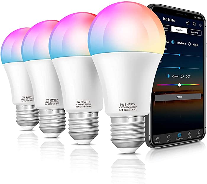 LAPURETE'S Alexa Smart Light Bulbs, Lapurete's LED RGBCW Color Changing,85W Equivalent E26 9W WiFi Led Bulb , Work with Google Home Amazon Echo, 2.4Ghz WiFi Only, No Hub Required 4 Pack