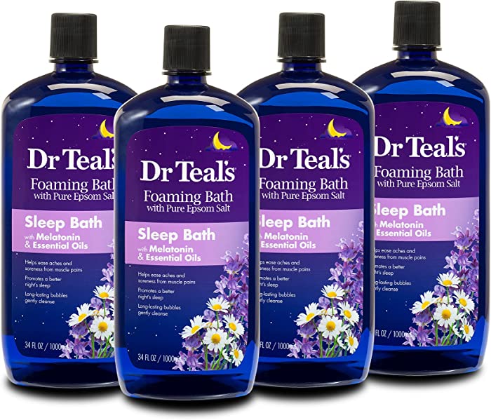 Dr Teal's Foaming Bath with Pure Epsom Salt, Melatonin Sleep Soak with Essential Oil Blend, 34 fl oz (Pack of 4)