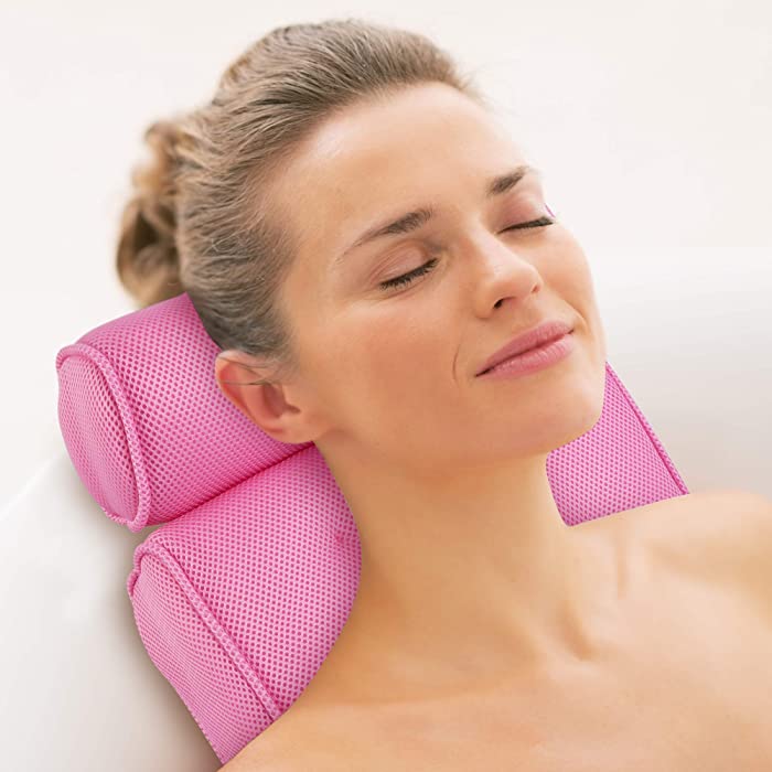 Regal Bazaar Pink Bath Pillow - Bathtub Cushion for Neck and Back Support - Fits Any Tub Type - Practical Gift Idea for All Spa Lovers - Soft to Touch Fabric with 6 Suction Cups