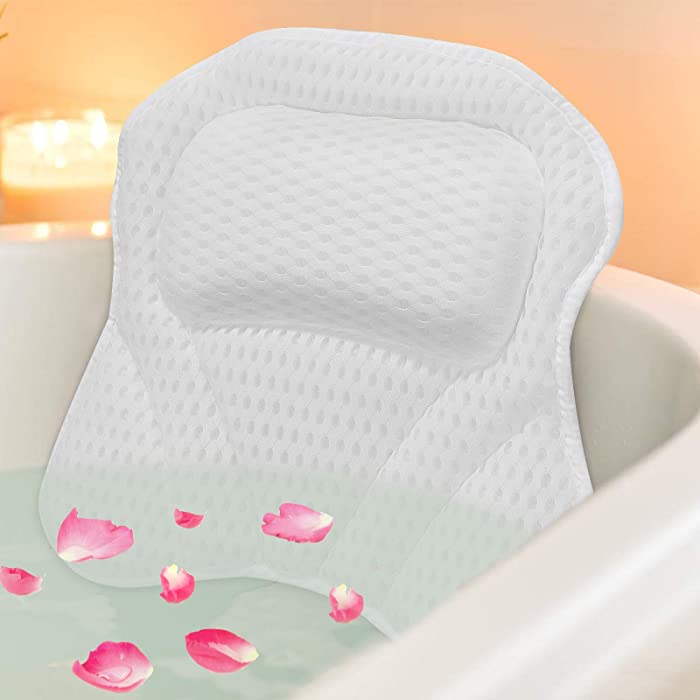 Olebes Bath Pillow, Bath Pillows for Tub Neck and Back Support, Bathtub Pillow for Women Men with Breathable 3D Mesh, Bath Tub Pillow with Non-Slip Strong Suction Cups, Great for Hot Tub, Spa