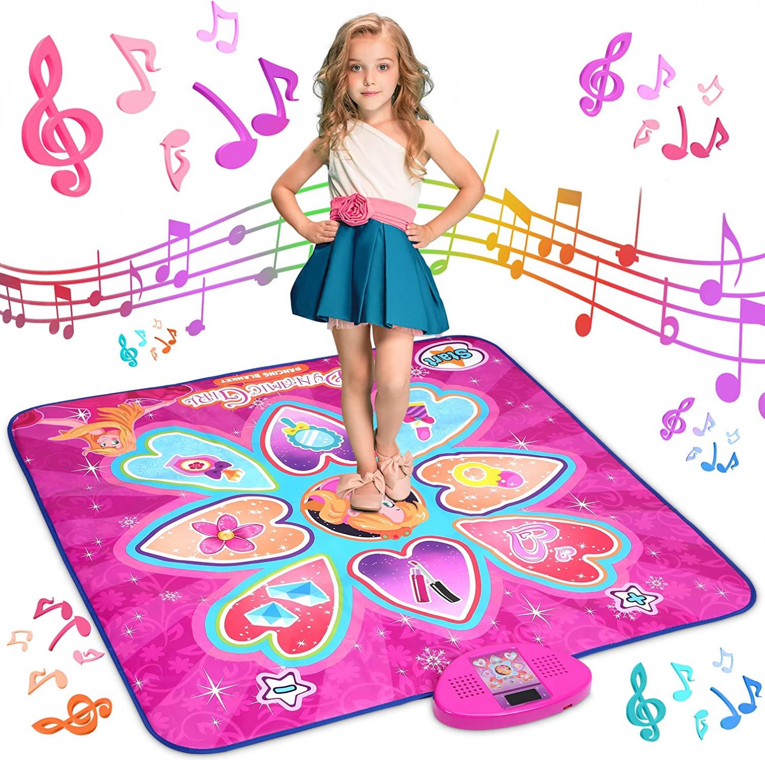 BUAIAHUG Upgraded Dance Mat for Kids - Christmas Birthday Gifts Toys for 3 4 5 6 7 8 9 Year Old Girls - 7 Game Modes, 10 Challenge Levels, 10 Built-in Music and LED Lights