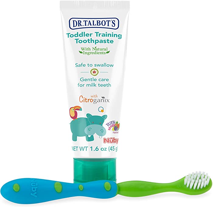 Dr. Talbot's Toddler Training Toothpaste Naturally Inspired with Citroganix, with Toothbrush Included, Blue/Green, 1.6 Ounce