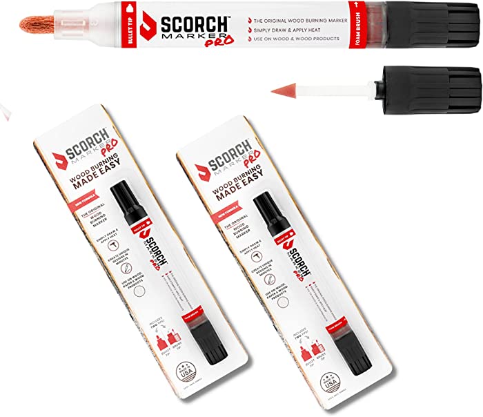 Scorch Marker Pro, Non Toxic Chemical Wood Burning Pen - Heat Sensitive, Double-Sided Marker for Wood and Crafts - Bullet Tip and Foam Brush for Easy Application - New Improved Formula (3 Pack)